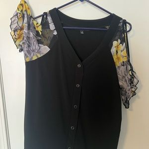 Black and yellow cutout blouse